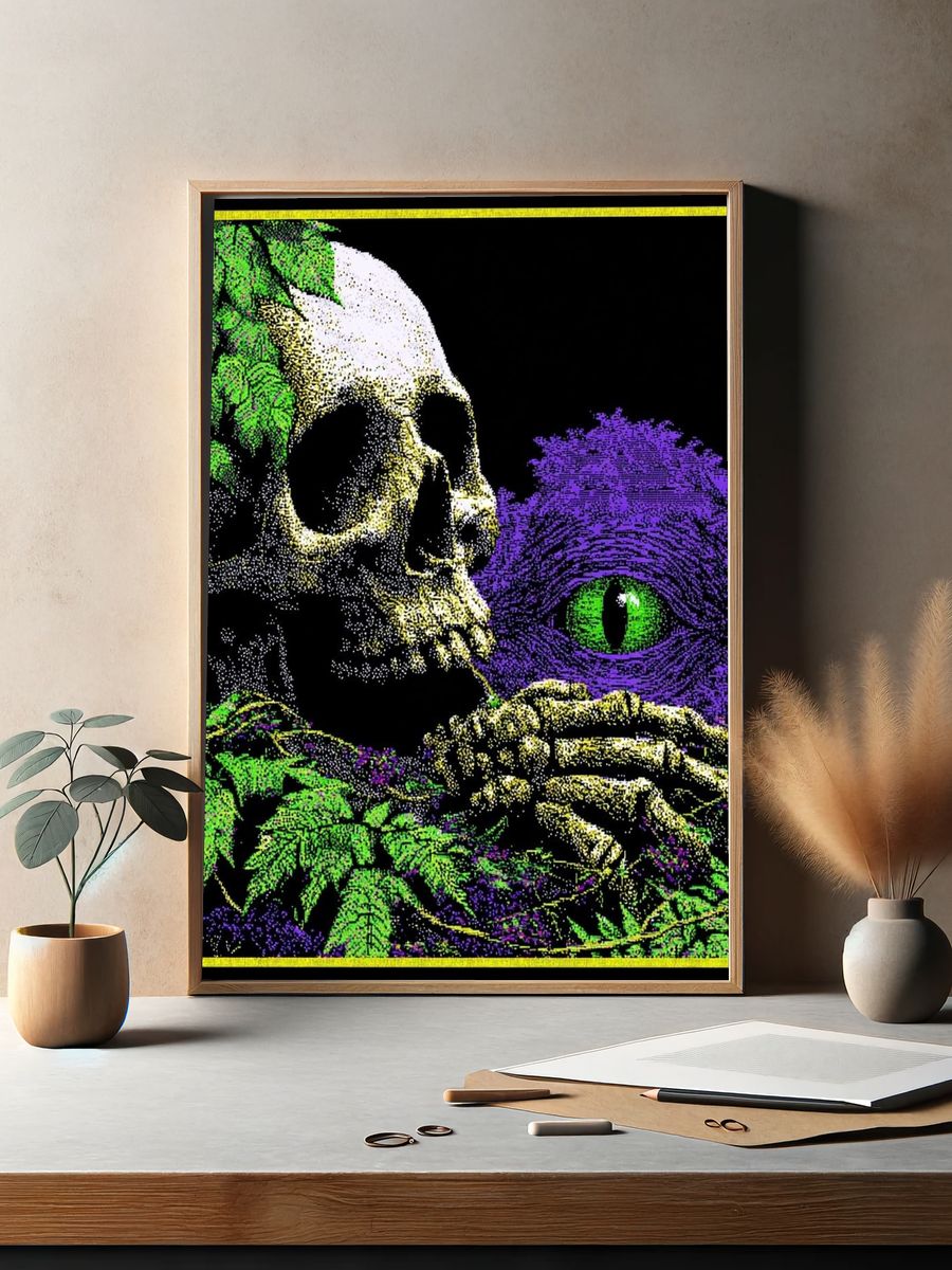Psychedelic Skull and Cat Eye Poster. — room view 2