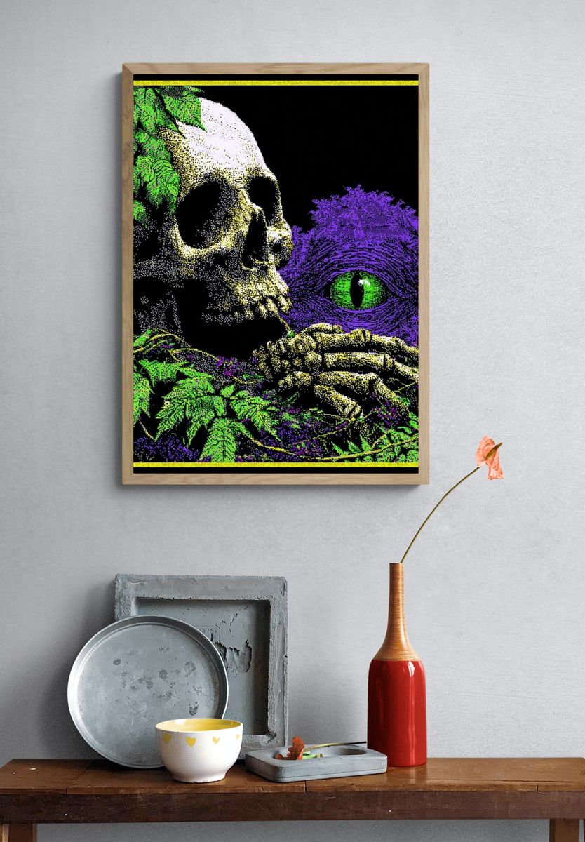Psychedelic Skull and Cat Eye Poster. — room view 3