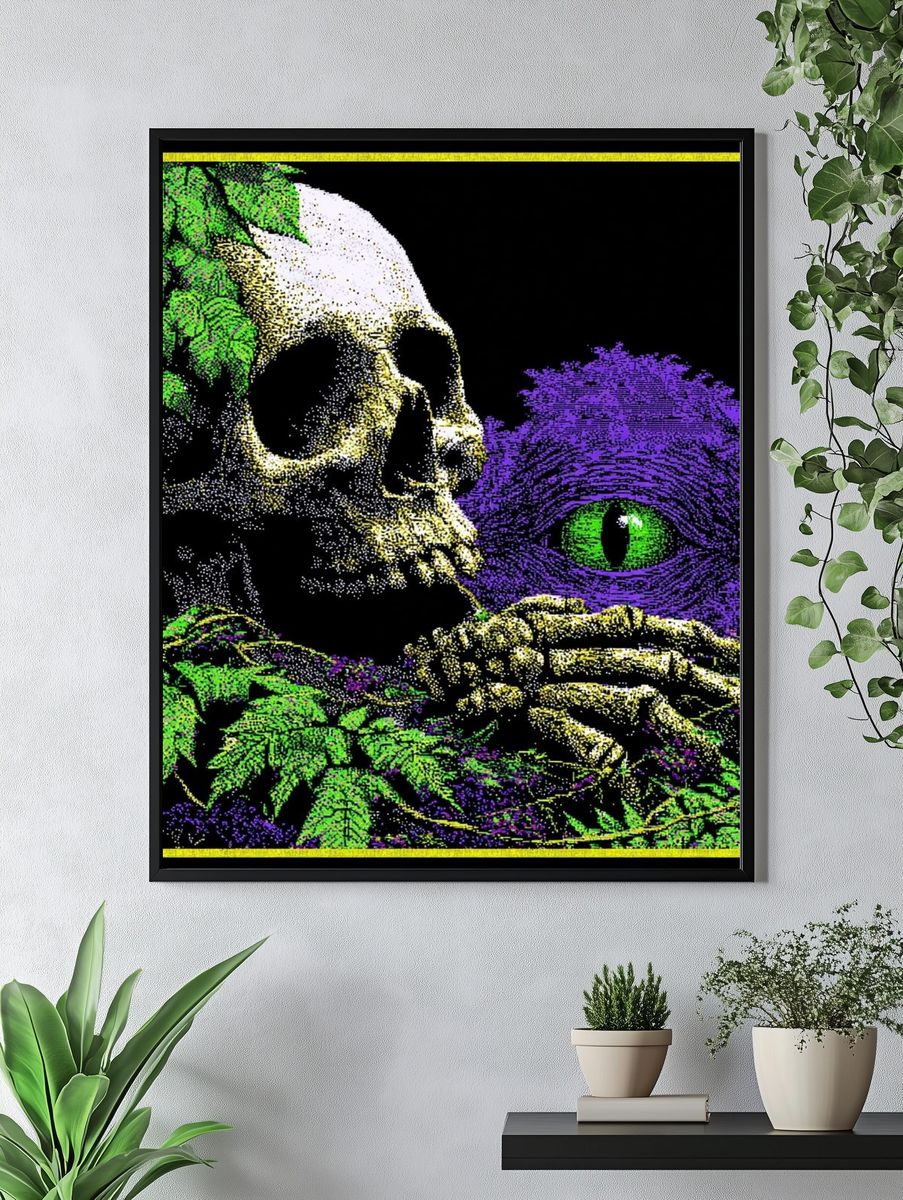 Psychedelic Skull and Cat Eye Poster. — room view 4