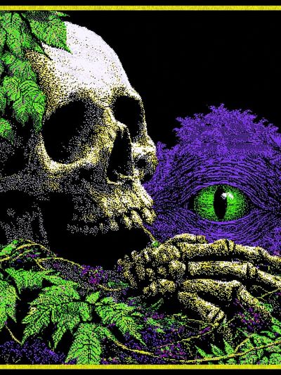 Psychedelic Skull and Cat Eye Poster. poster print