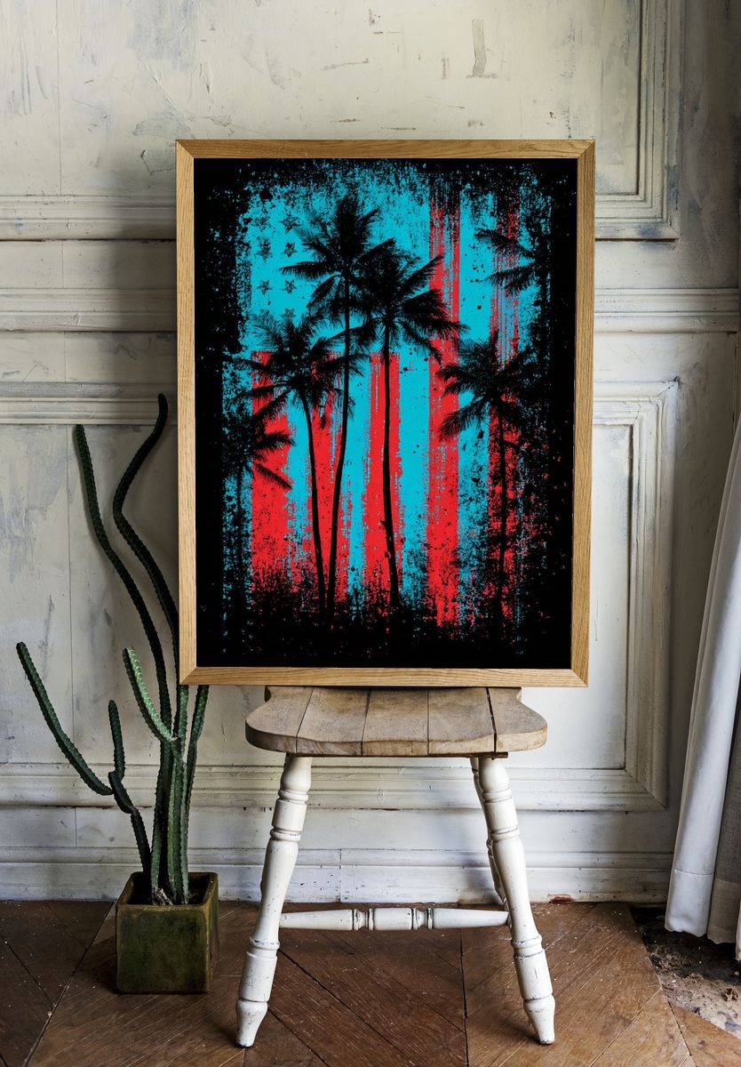 Palm Trees American Flag Poster room preview