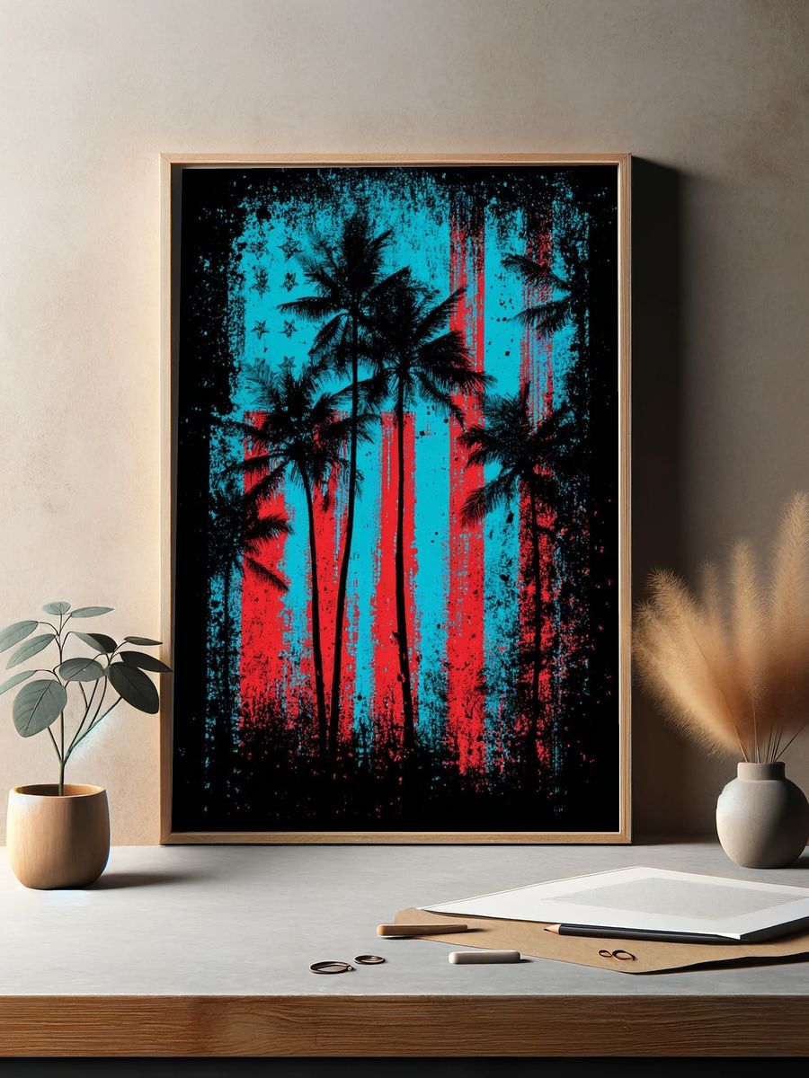 Palm Trees American Flag Poster. — room view 2
