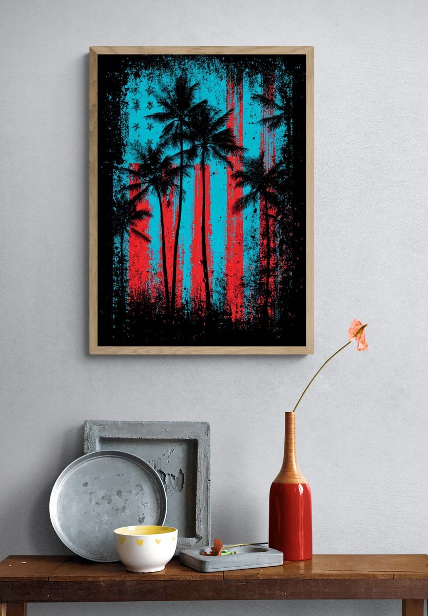 Palm Trees American Flag Poster. — room view 3