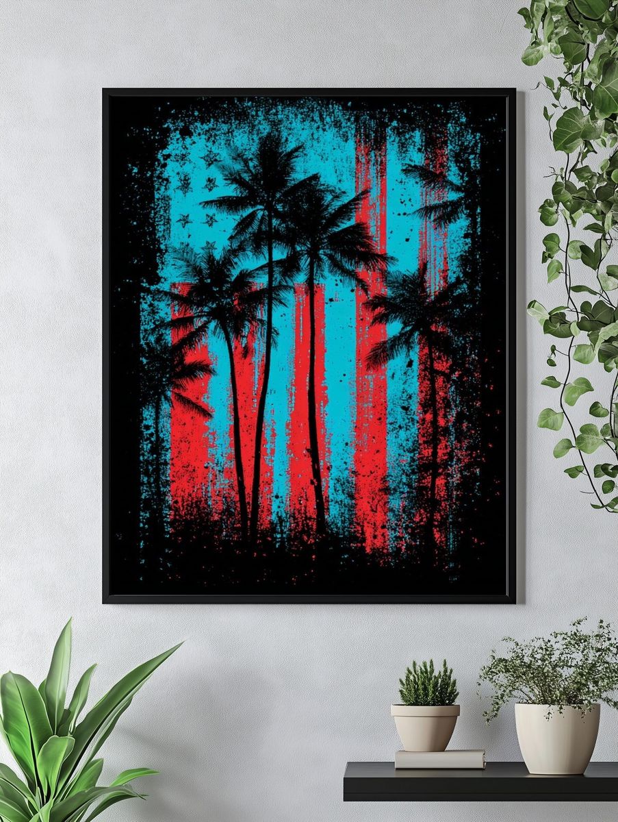 Palm Trees American Flag Poster. — room view 4