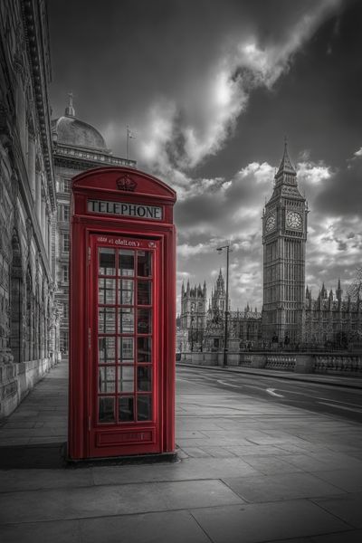 Red Telephone Box — Black and White Print. poster print