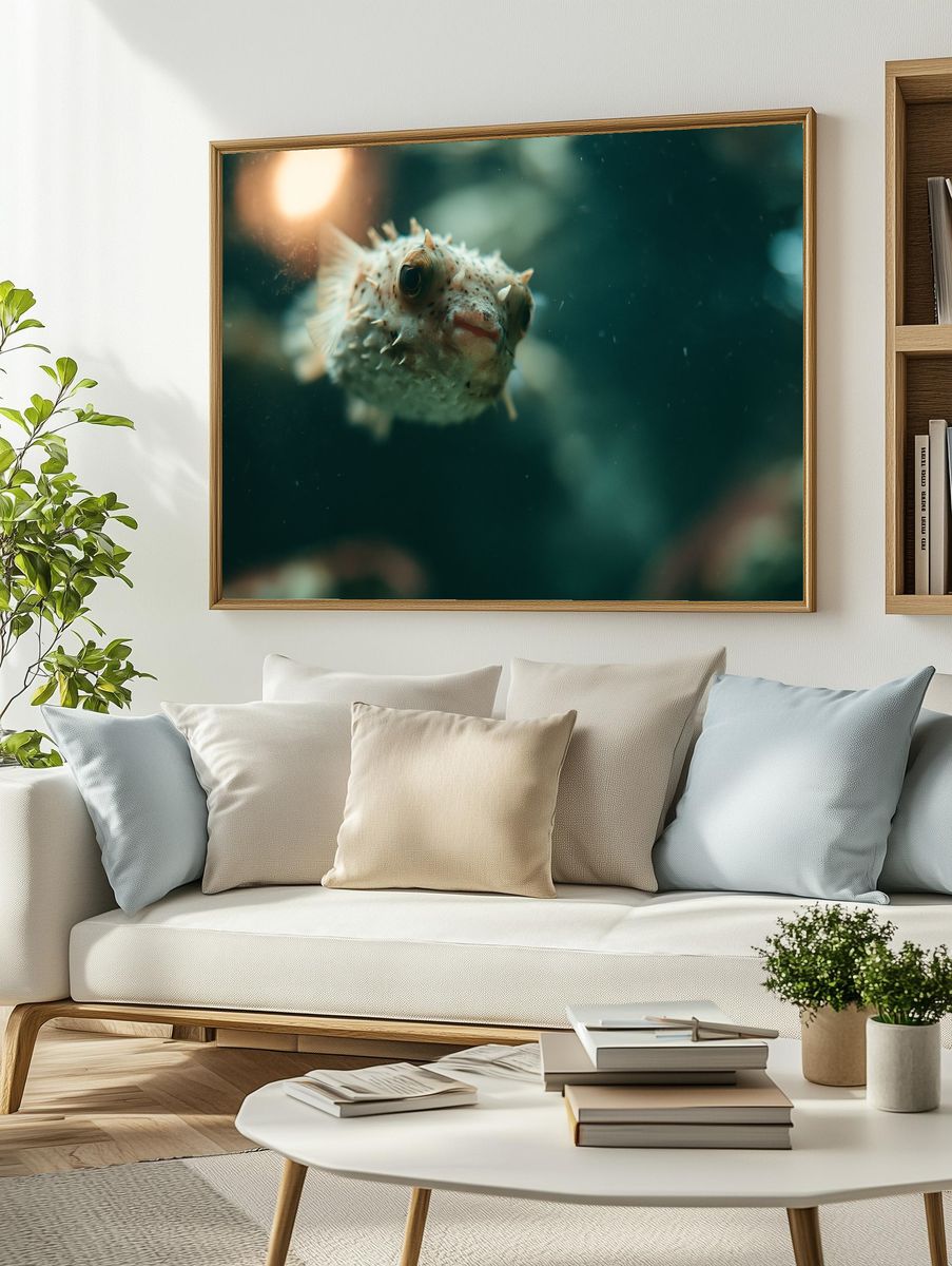 Pufferfish Underwater Photography Poster. — room view 2