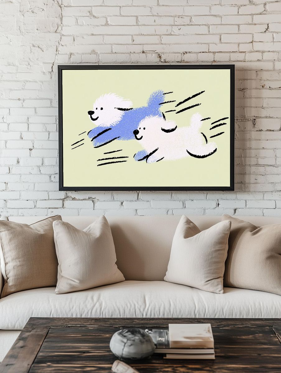Playful Puppies — Illustration Print. — room view 1
