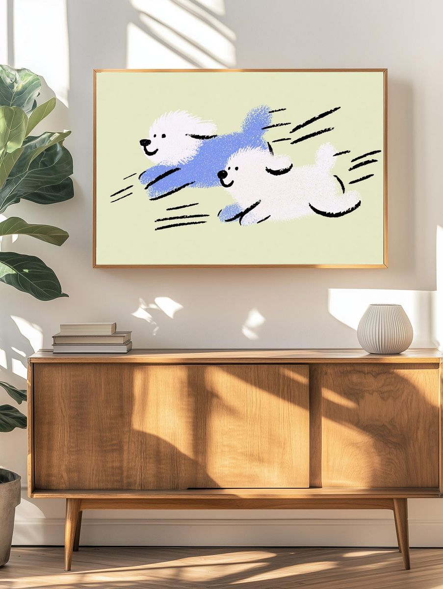 Playful Puppies — Illustration Print. — room view 3