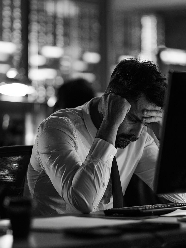 Stressed Office Worker Black-White Poster. poster — photography art