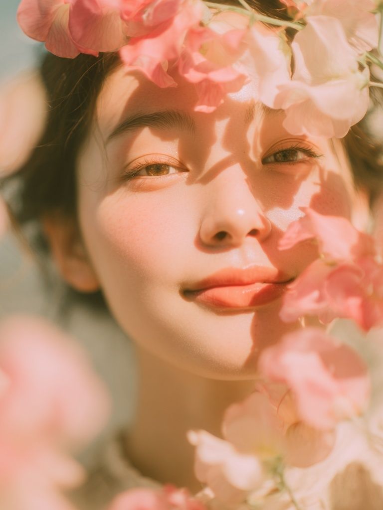 Portrait of a Woman Among Flowers — Photography Print. poster detail