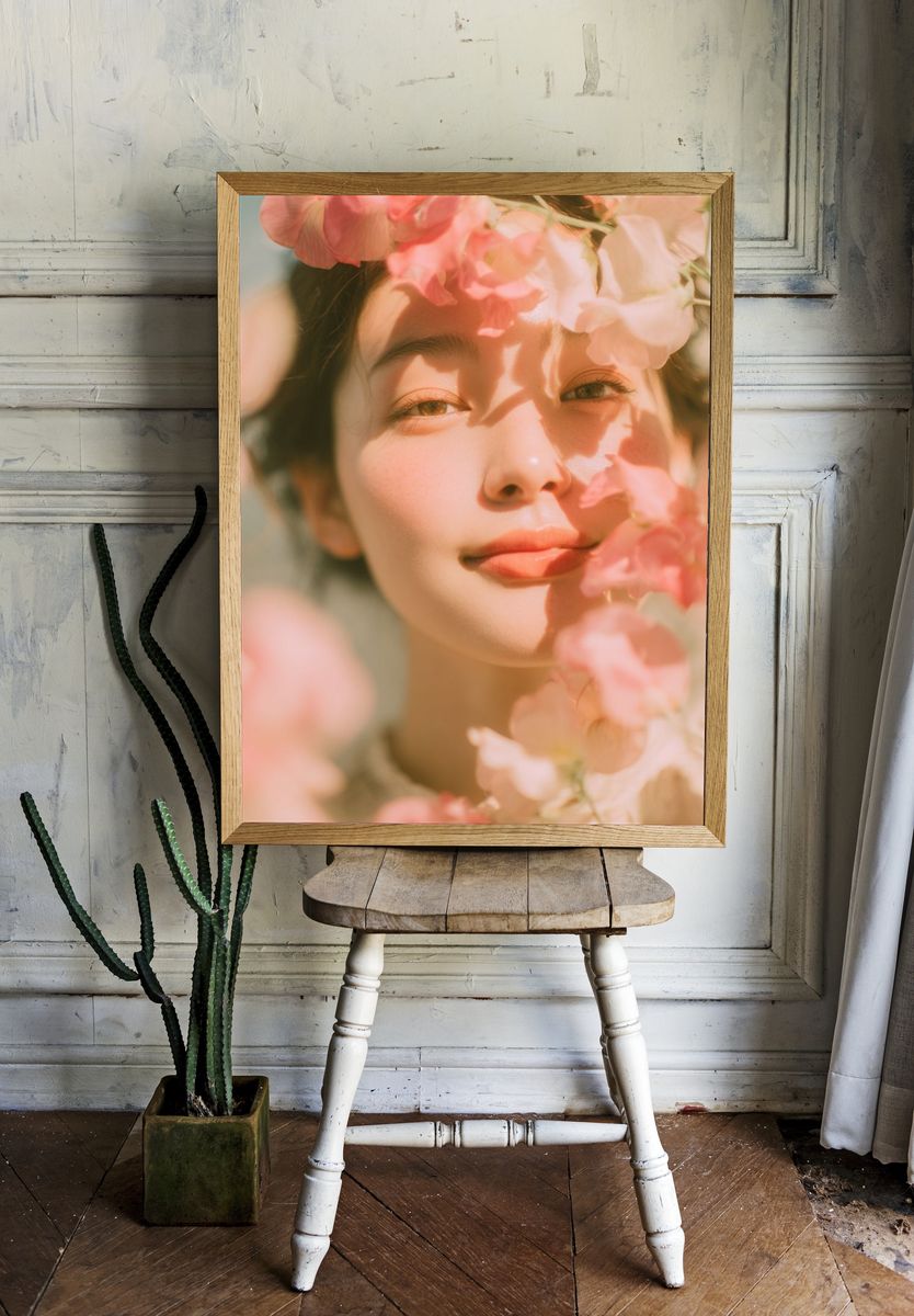 Portrait of a Woman Among Flowers — Photography Print. — room view 1
