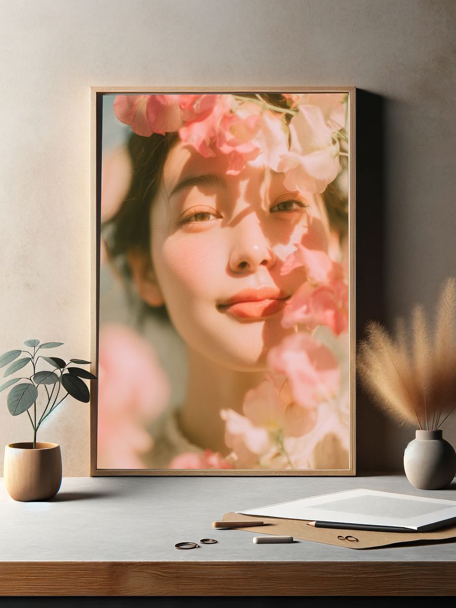 Portrait of a Woman Among Flowers — Photography Print. — room view 2