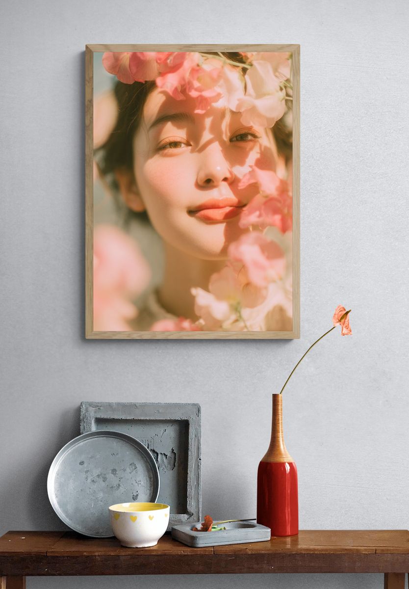 Portrait of a Woman Among Flowers — Photography Print. — room view 3