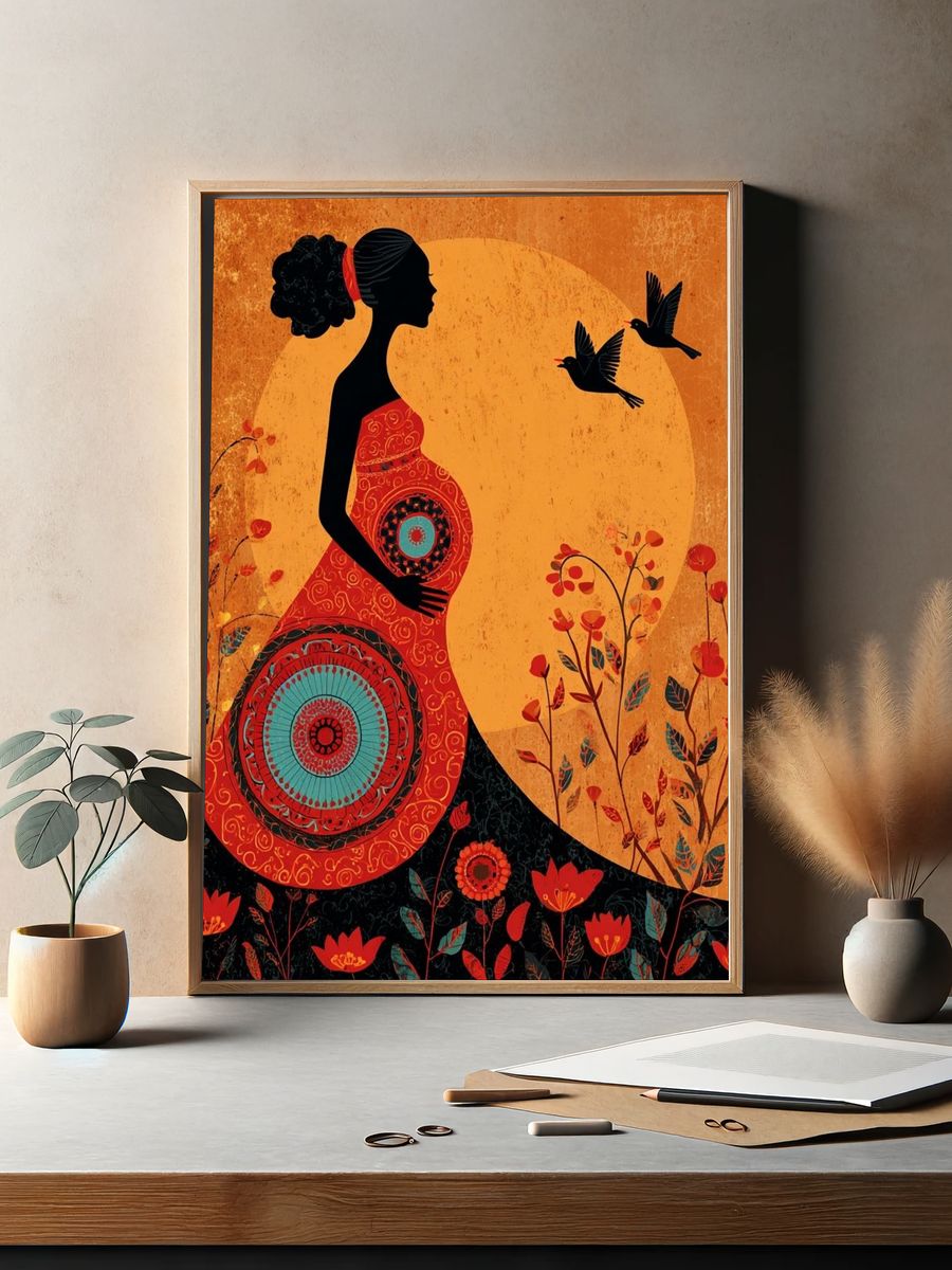 Pregnant Woman Silhouette — Illustration Print. — room view 2