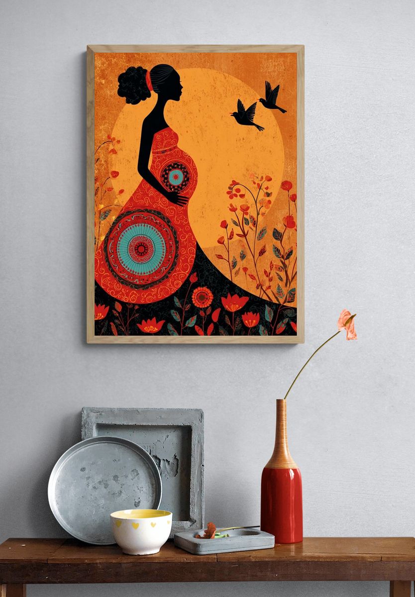 Pregnant Woman Silhouette — Illustration Print. — room view 3