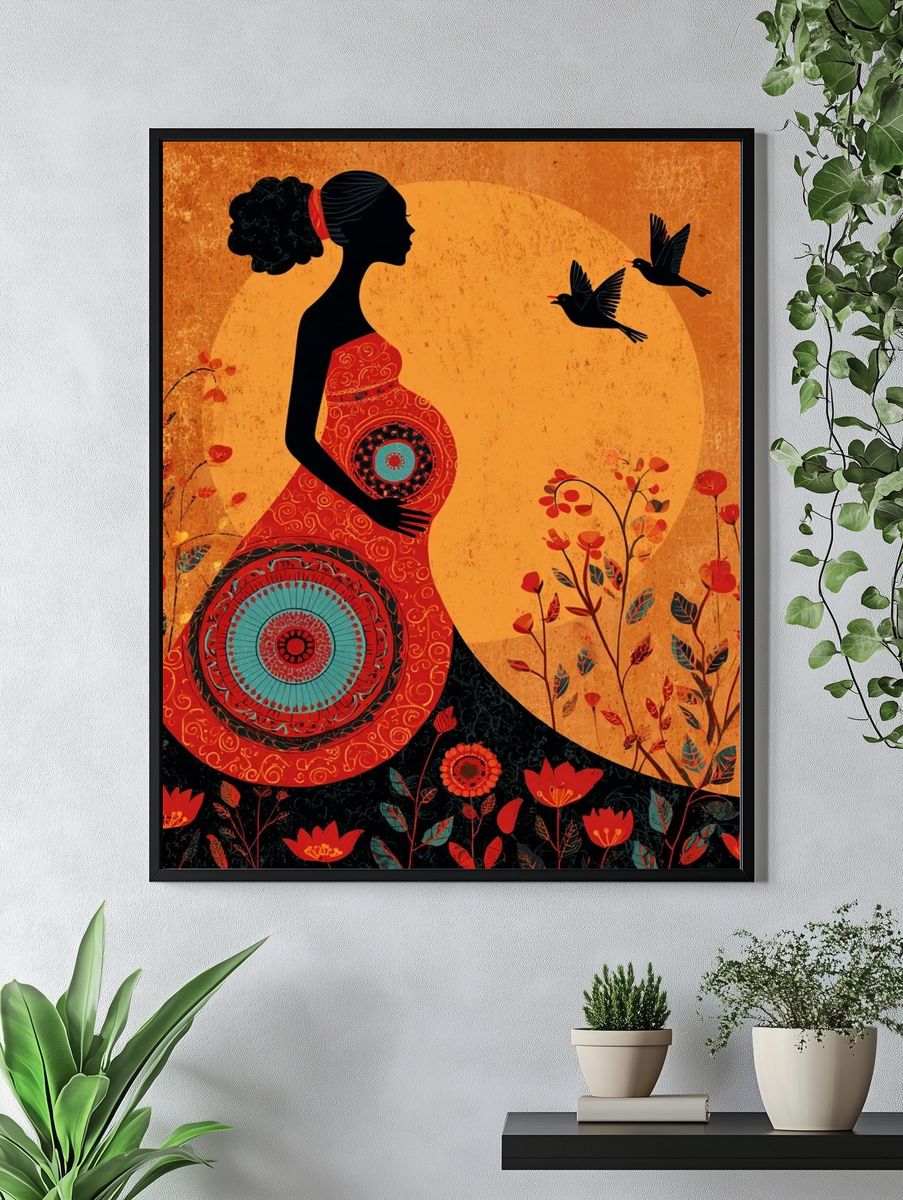 Pregnant Woman Silhouette — Illustration Print. — room view 4