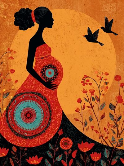 Pregnant Woman Silhouette — Illustration Print. poster print