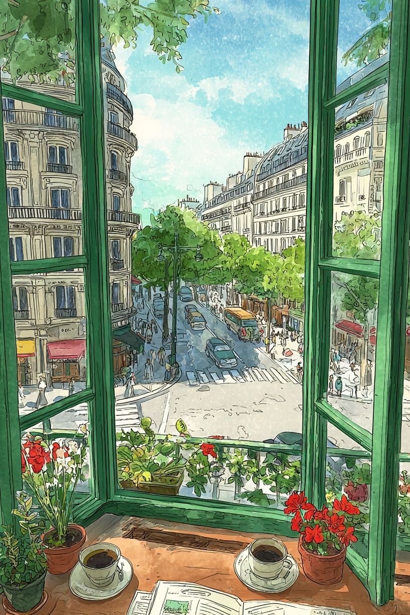 Parisian Window — Illustration Print. poster — illustration art