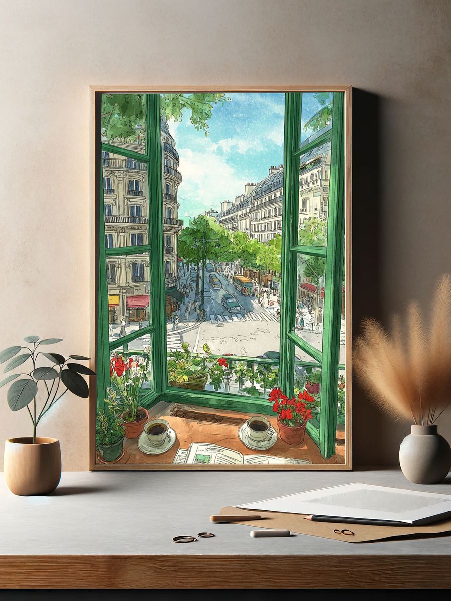 Parisian Window — Illustration Print. — room view 2