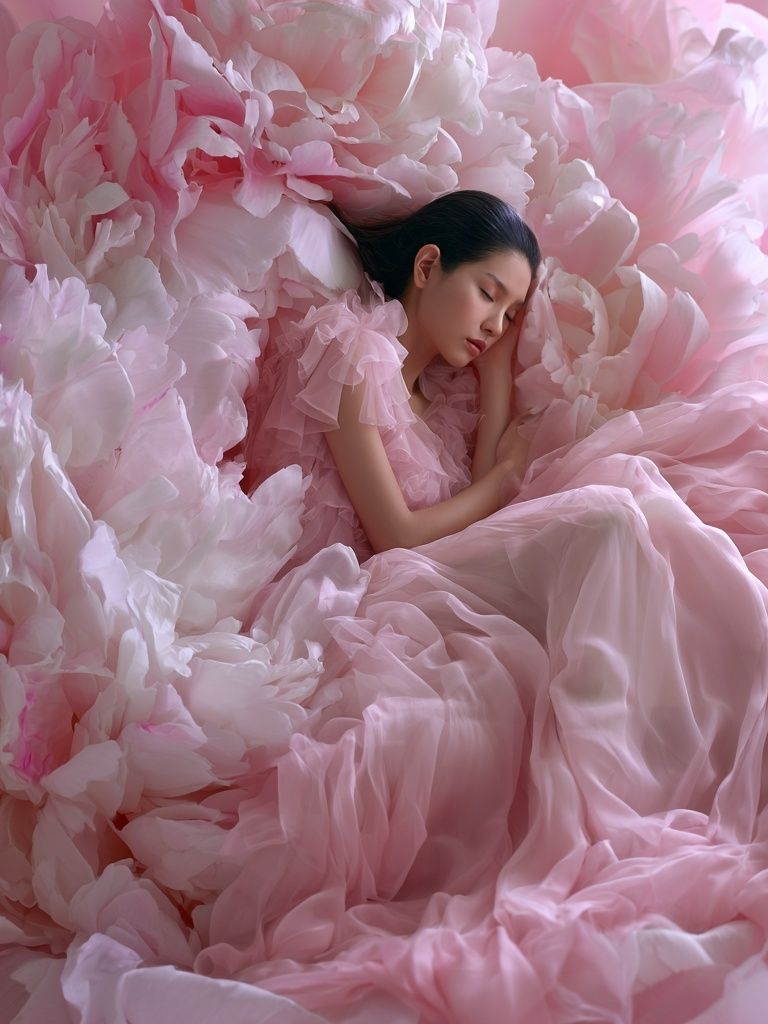 Sleeping Woman in Pink Petals Poster. poster detail