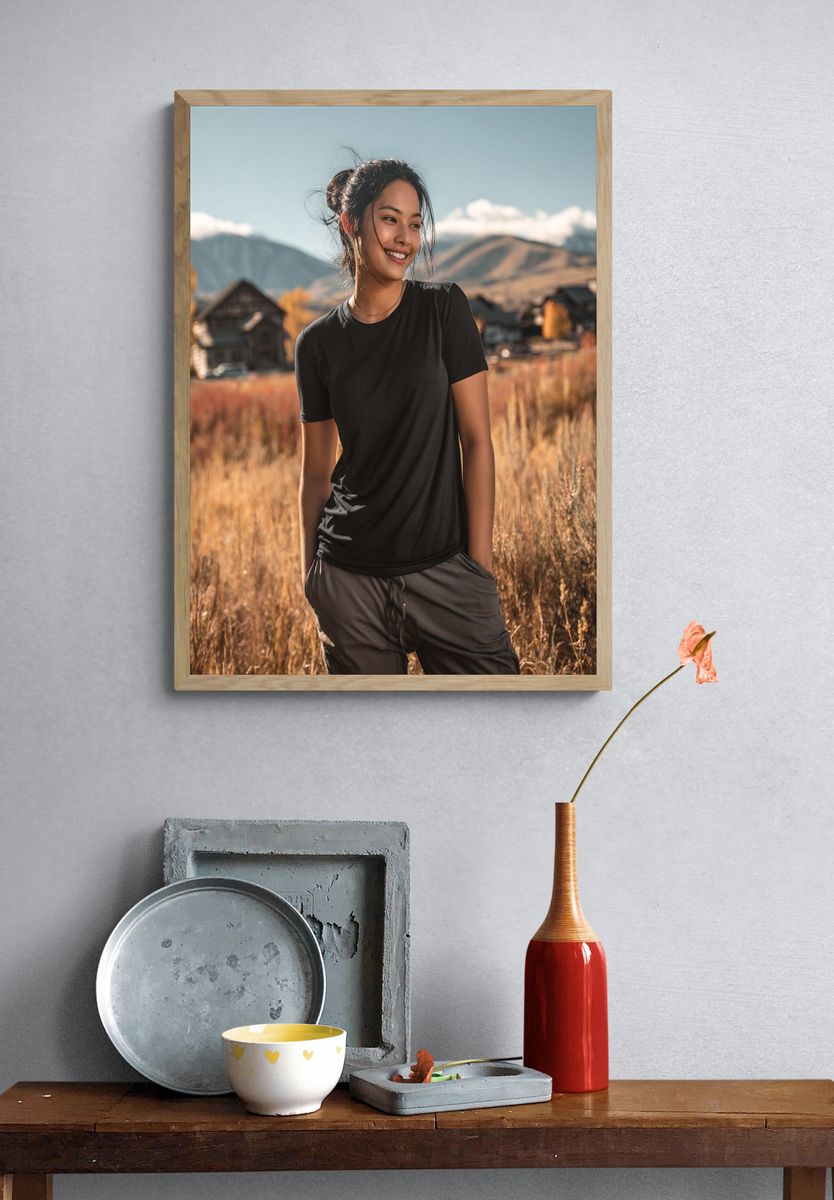 Smiling Woman in Nature — Photography Print. — room view 3