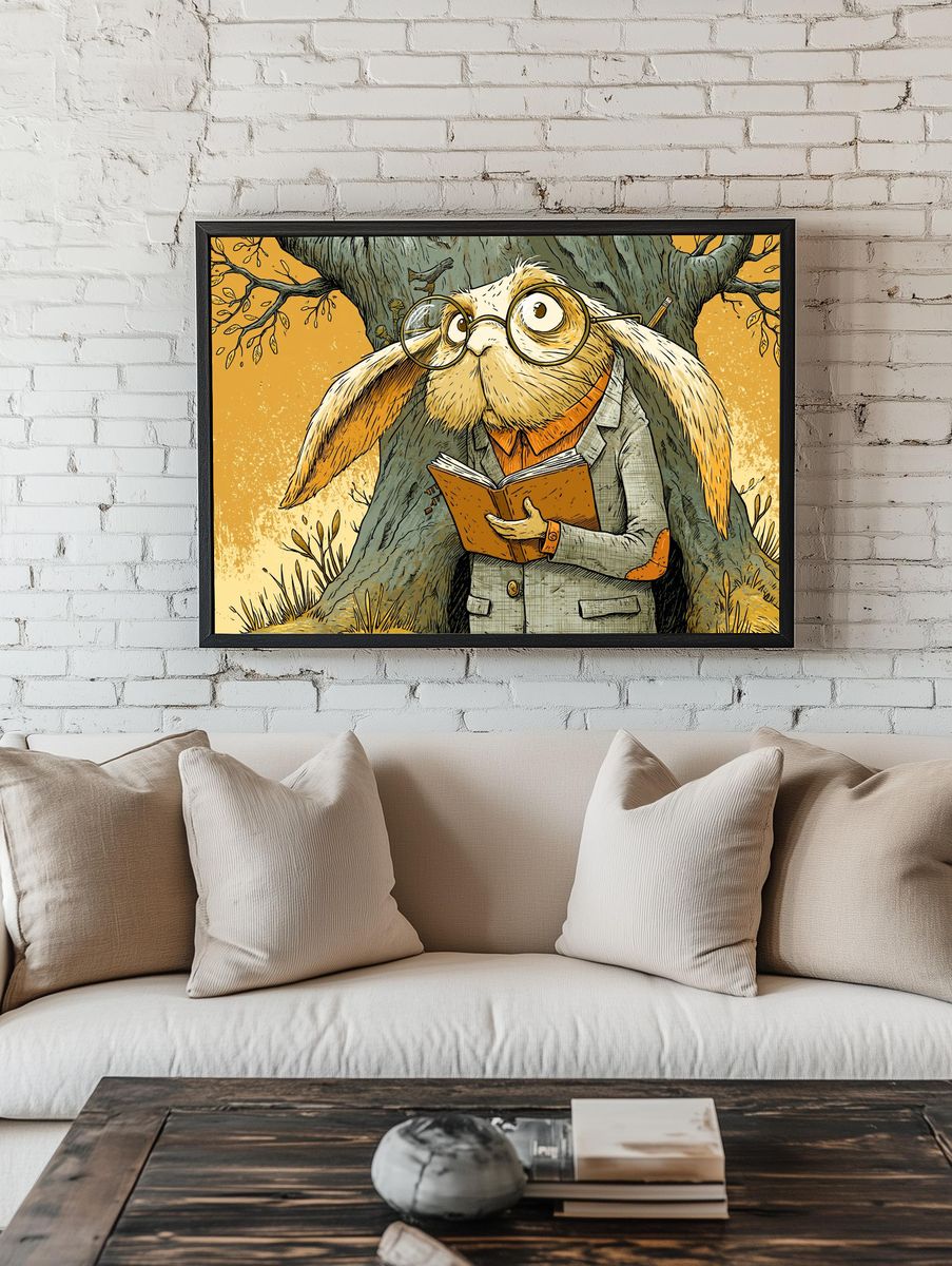 Reading Rabbit Illustration Poster. room preview