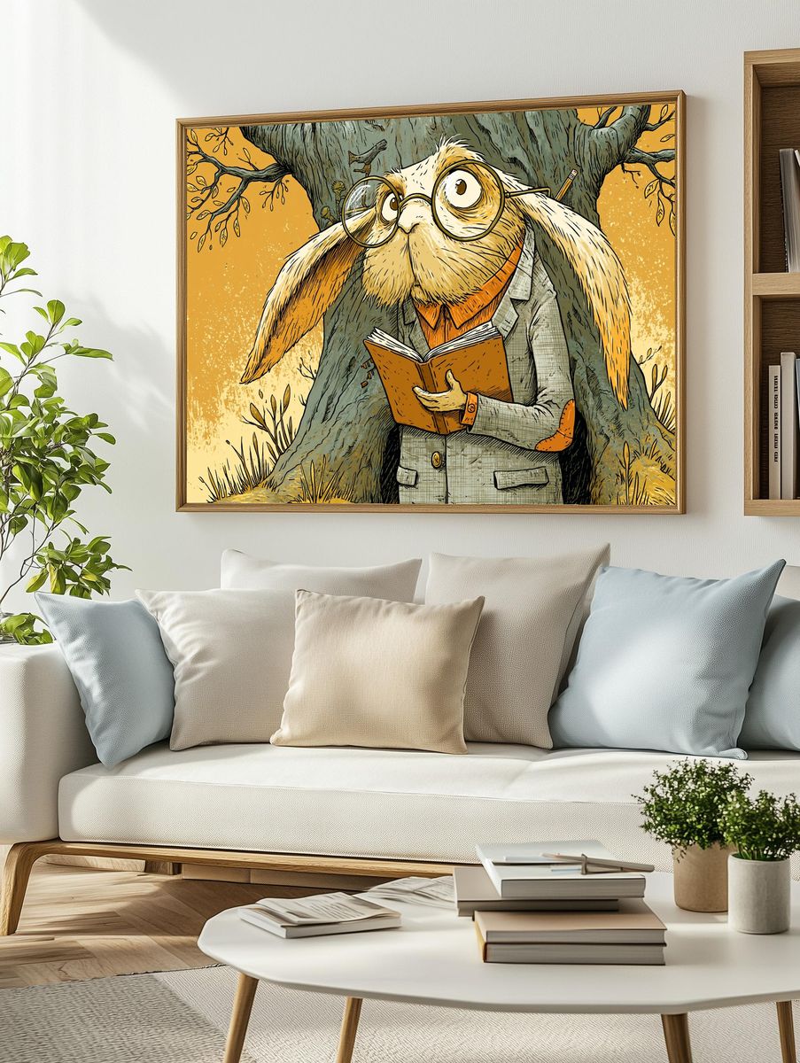 Reading Rabbit Illustration Poster. — room view 2