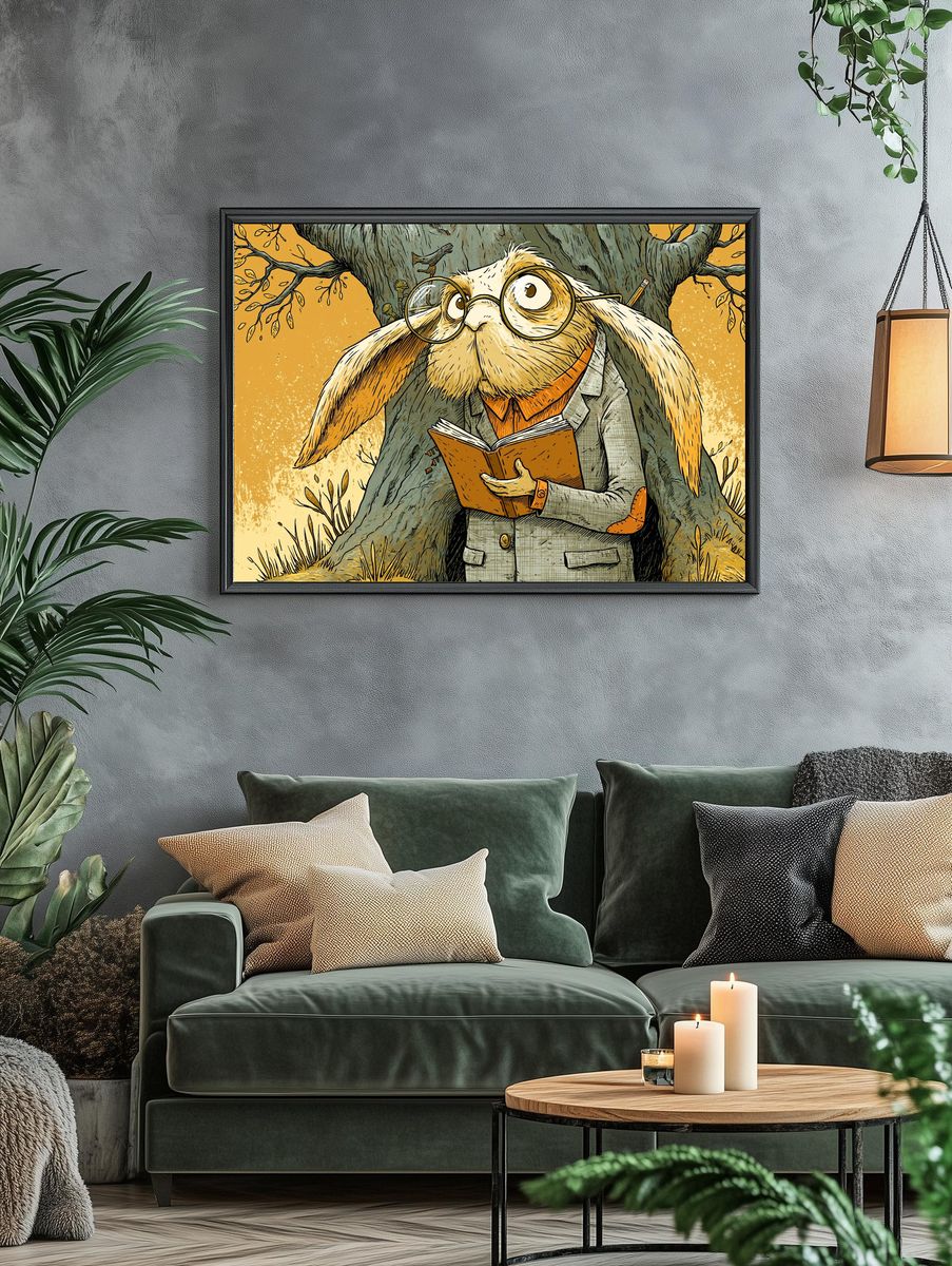 Reading Rabbit Illustration Poster. — room view 4