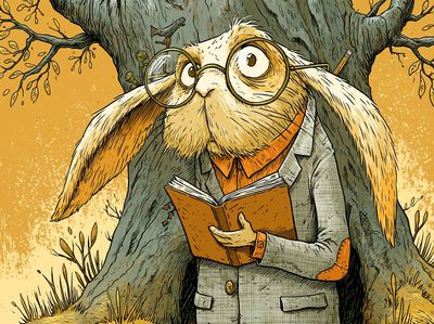 Reading Rabbit Illustration Poster.