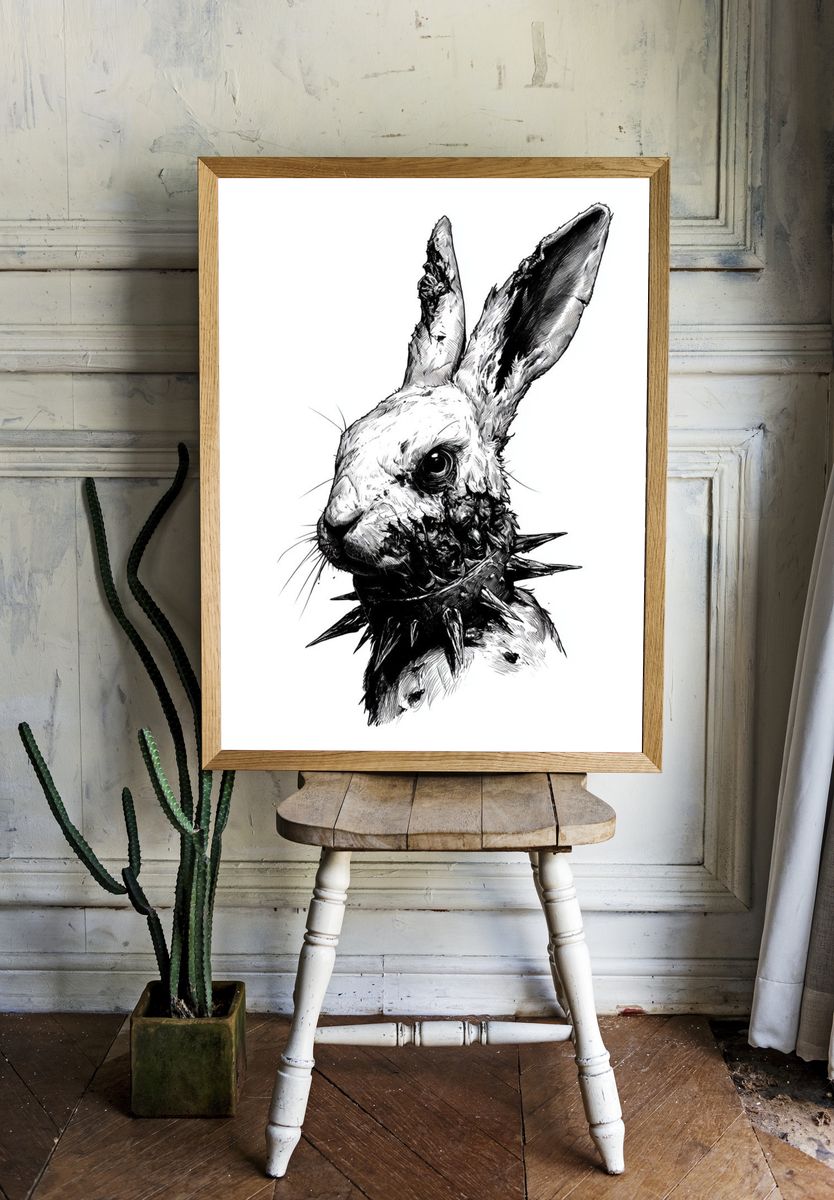 Spiked Rabbit Ink Poster. room preview