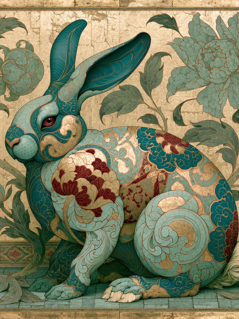 Ornamental Rabbit Botanical Print. poster — animals art