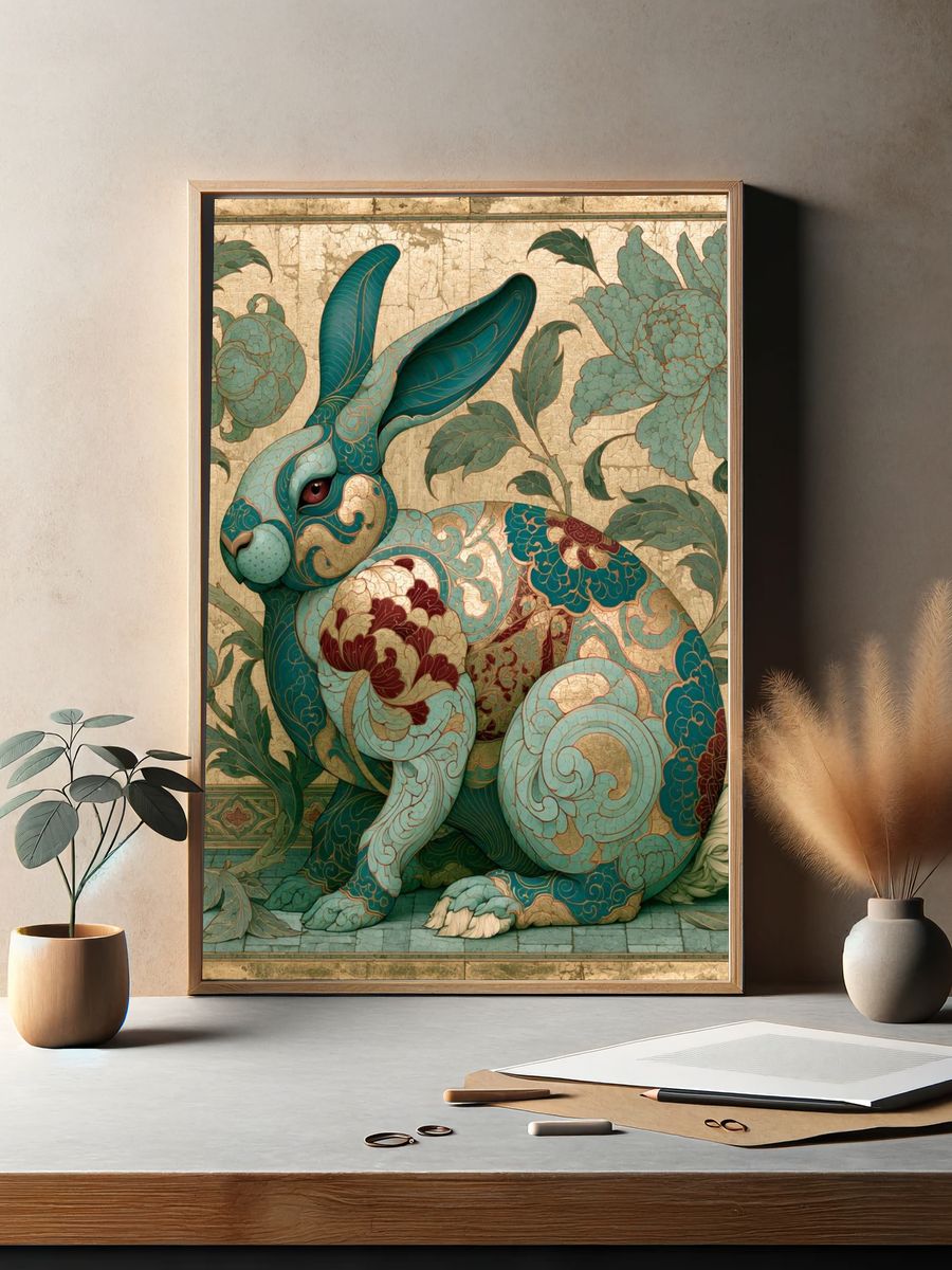 Ornamental Rabbit Botanical Print. — room view 2