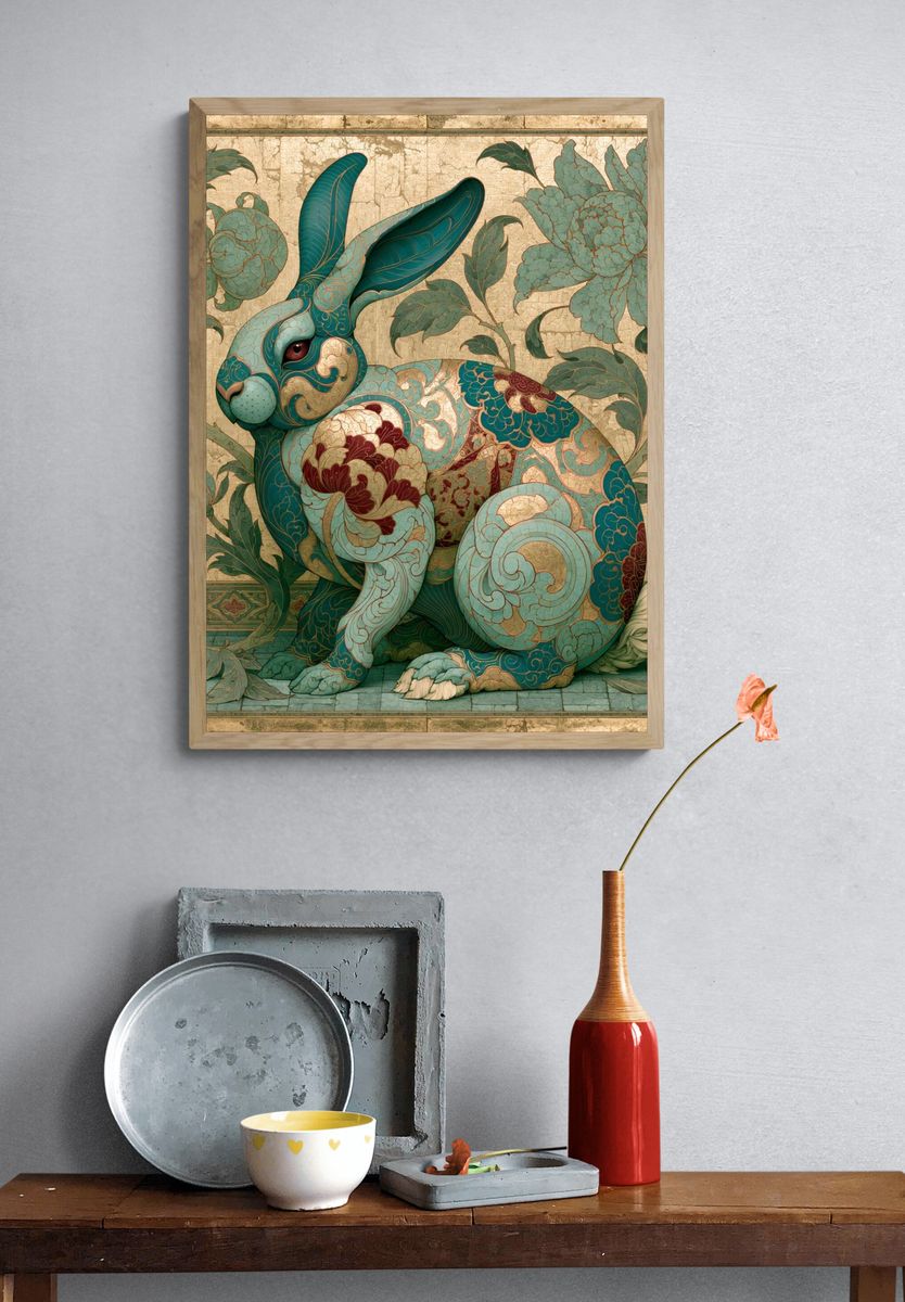 Ornamental Rabbit Botanical Print. — room view 3