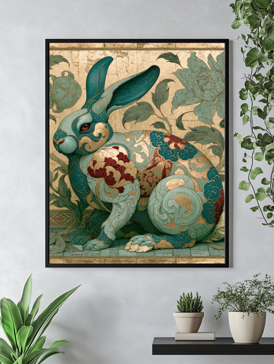 Ornamental Rabbit Botanical Print. — room view 4