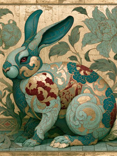 Ornamental Rabbit Botanical Print. poster