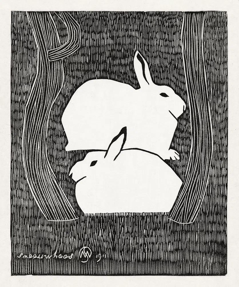Two snow hares (Twee sneeuwhazen). poster detail