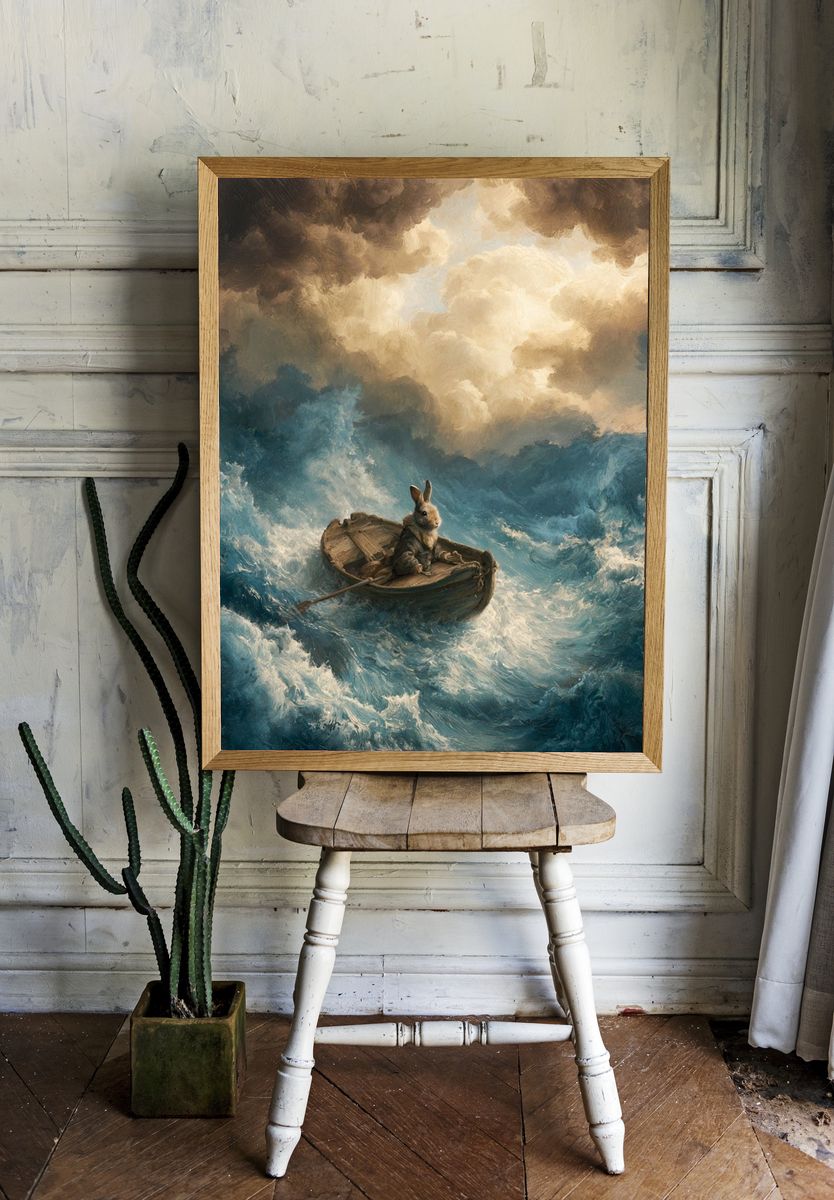 Rabbit in Stormy Sea Illustration Poster. room preview