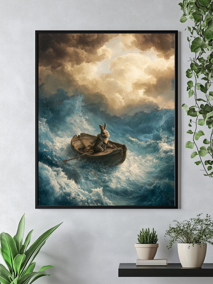 Rabbit in Stormy Sea Illustration Poster. — room view 4