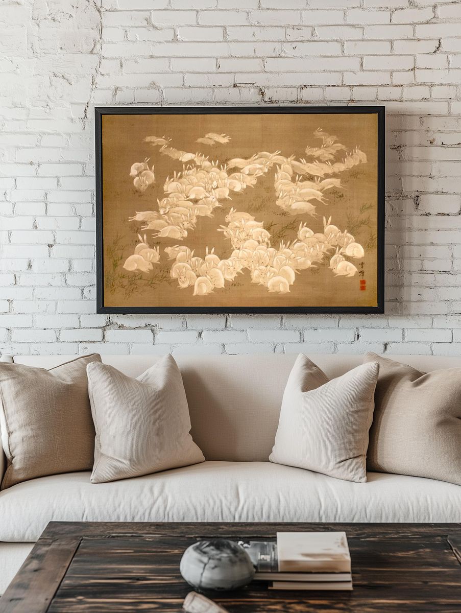 Herd of Rabbits — Japanese Ink Print. — room view 1