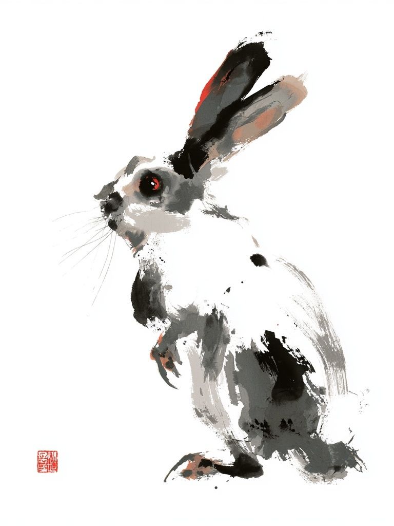 Ink Rabbit Illustration Poster. poster detail