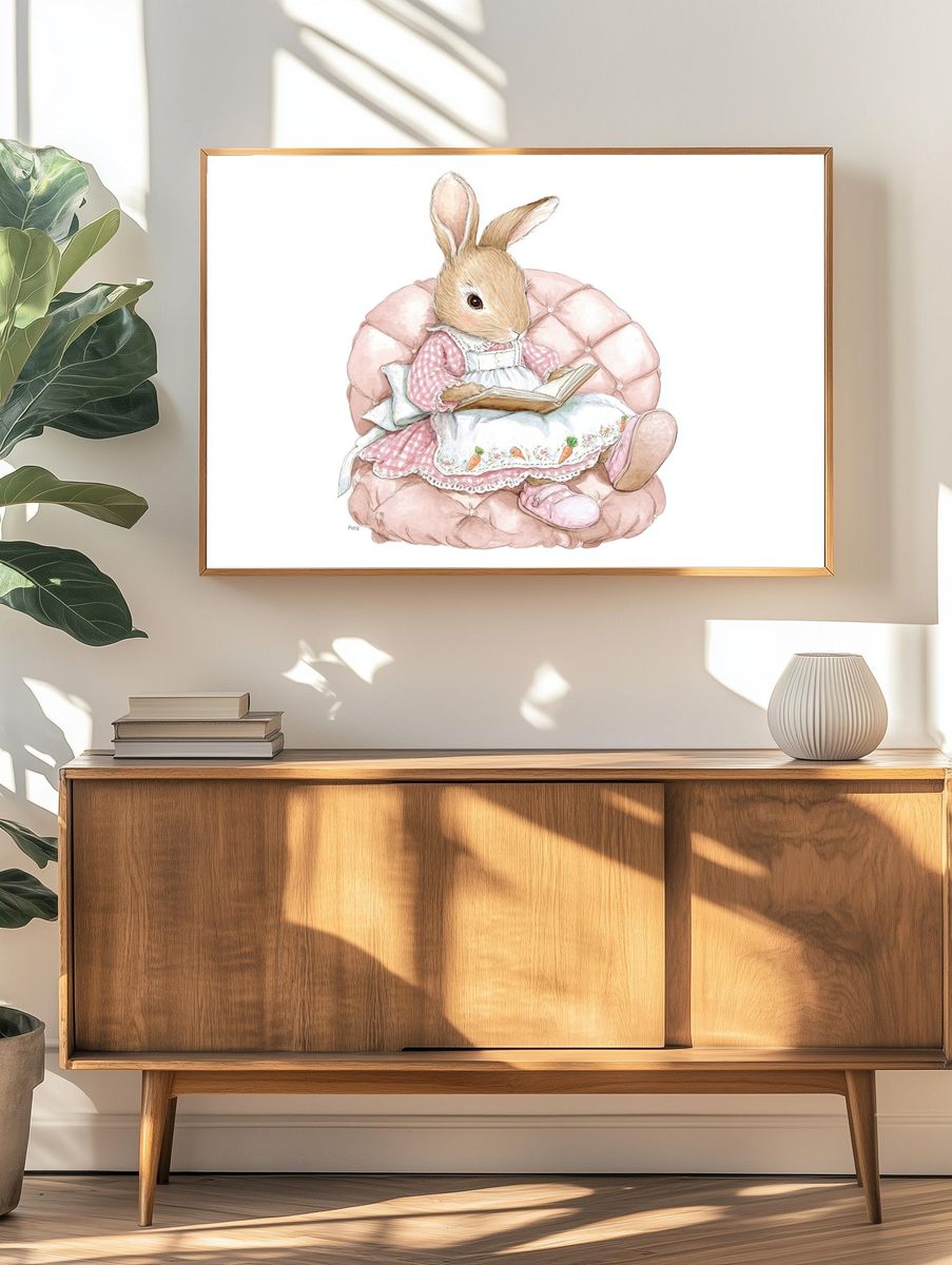 Reading Rabbit — Cute Illustration Print. — room view 3