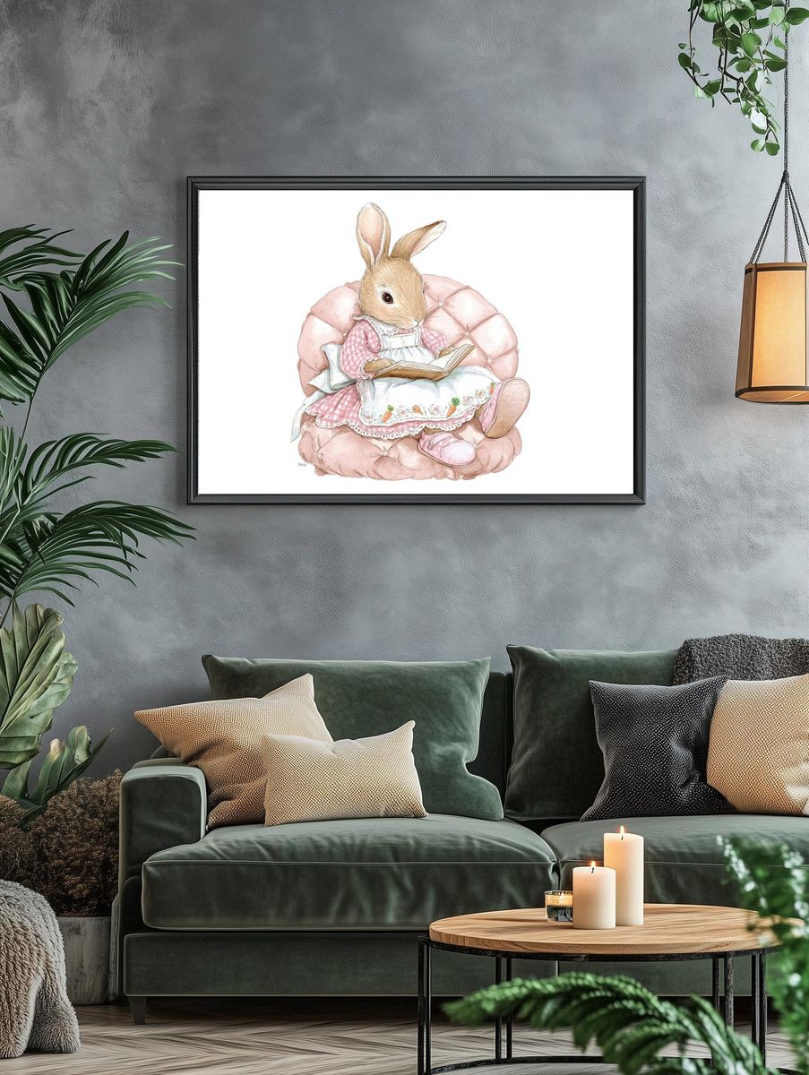 Reading Rabbit — Cute Illustration Print. — room view 4