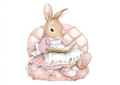 Reading Rabbit — Cute Illustration Print. poster print