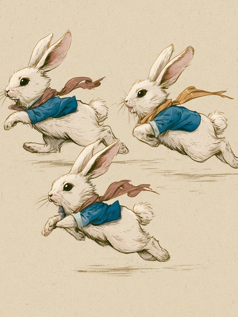 Running Rabbits Illustration Poster. poster — illustration art