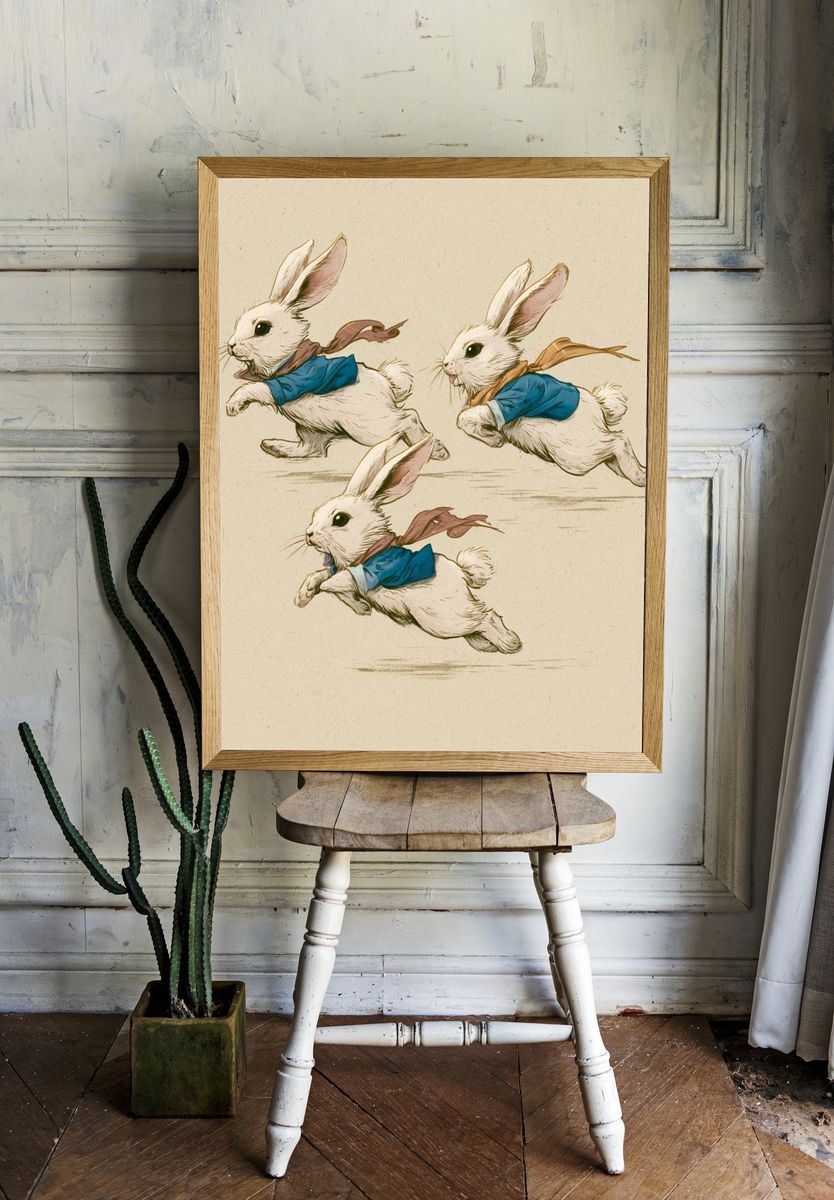 Running Rabbits Illustration Poster. room preview