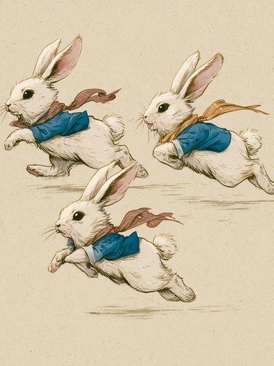 Running Rabbits Illustration Poster.