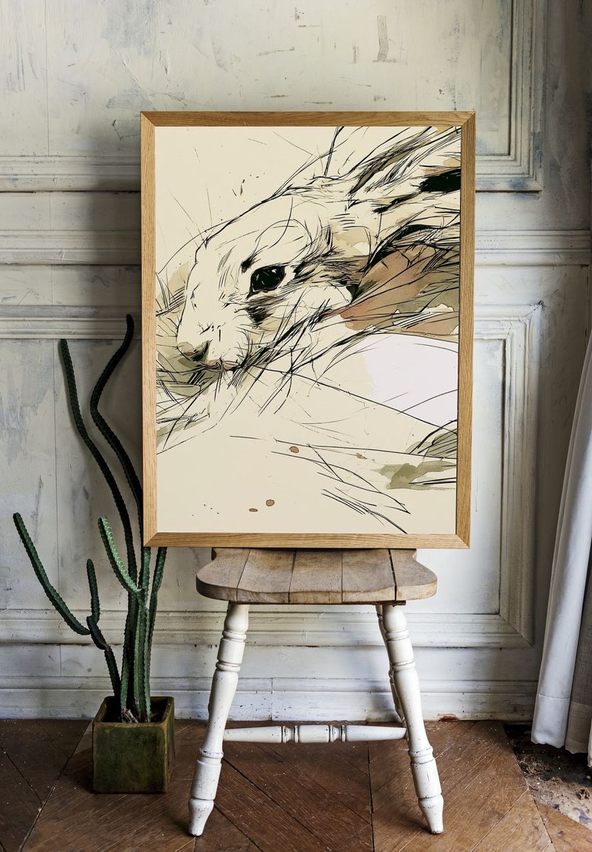 Rabbit Sketch Illustration Poster. — room view 1