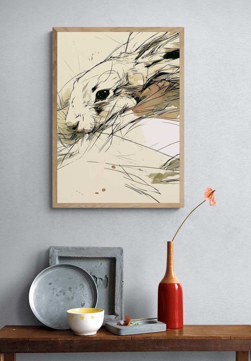 Rabbit Sketch Illustration Poster. — room view 3