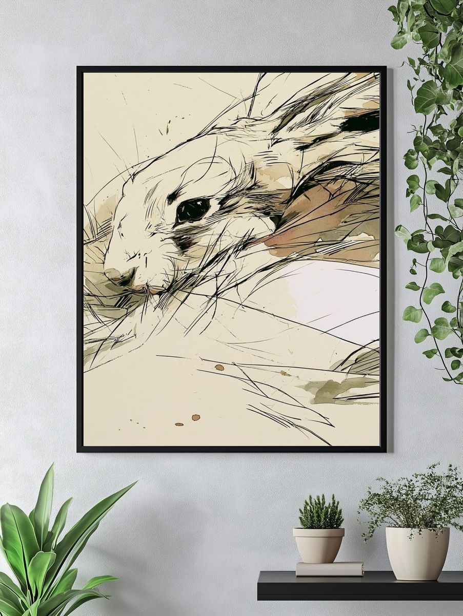 Rabbit Sketch Illustration Poster. — room view 4
