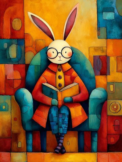Rabbit Reading Illustration Poster. poster